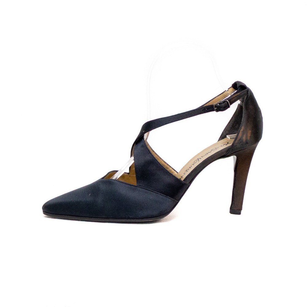 Vintage Yves Saint Laurent Black Satin Cross-Strap Heels – Size US 6 / EU 36.5 - Picture 2 of 10